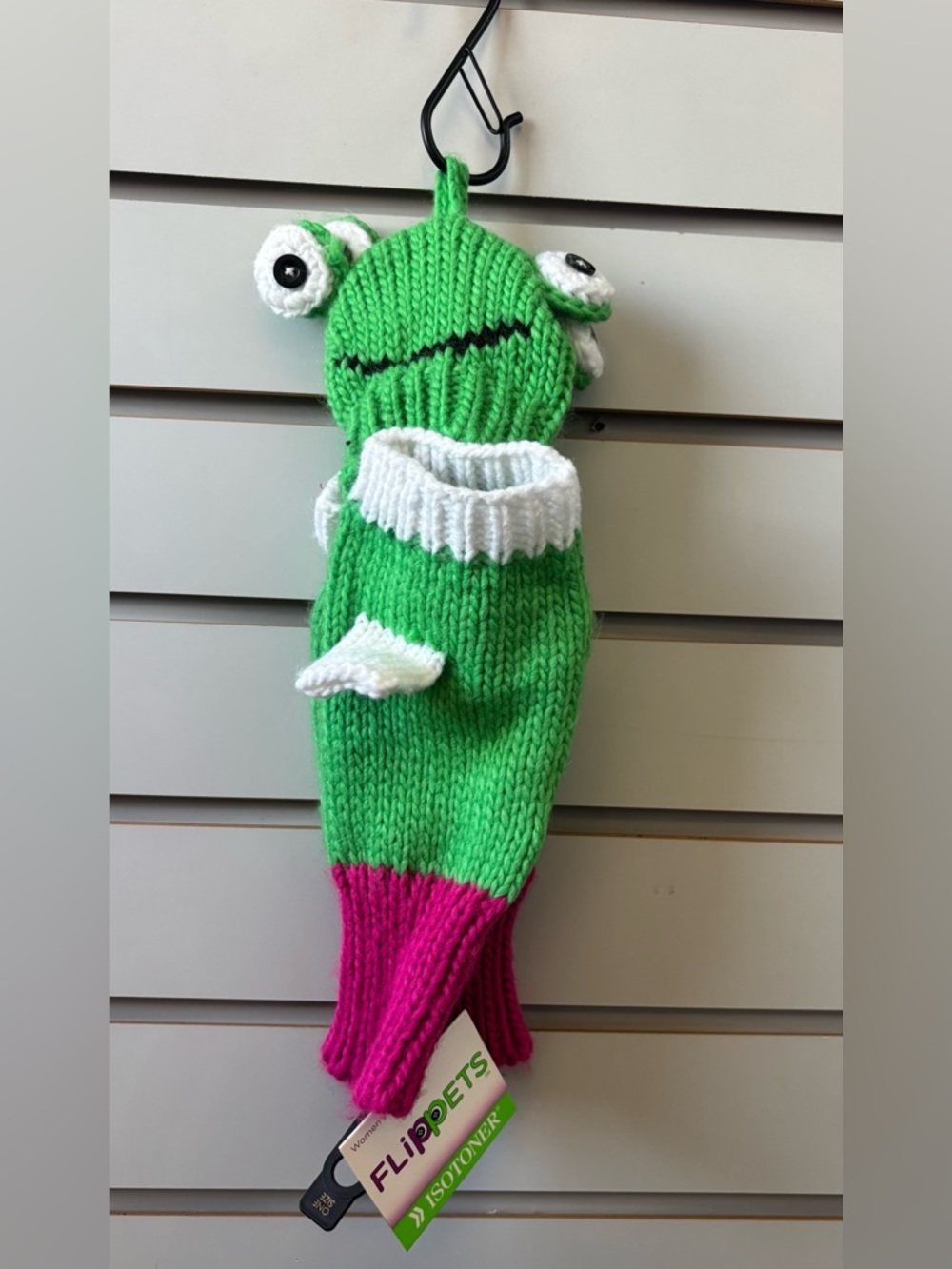 isotoner Green and Pink Knit Frog Mittens